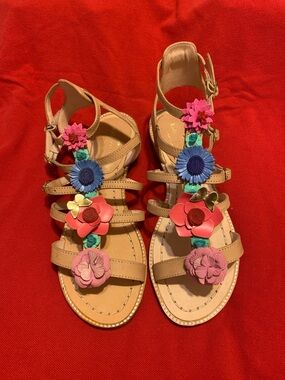 kate spade Beige Floral Appliqué Strappy Sandals